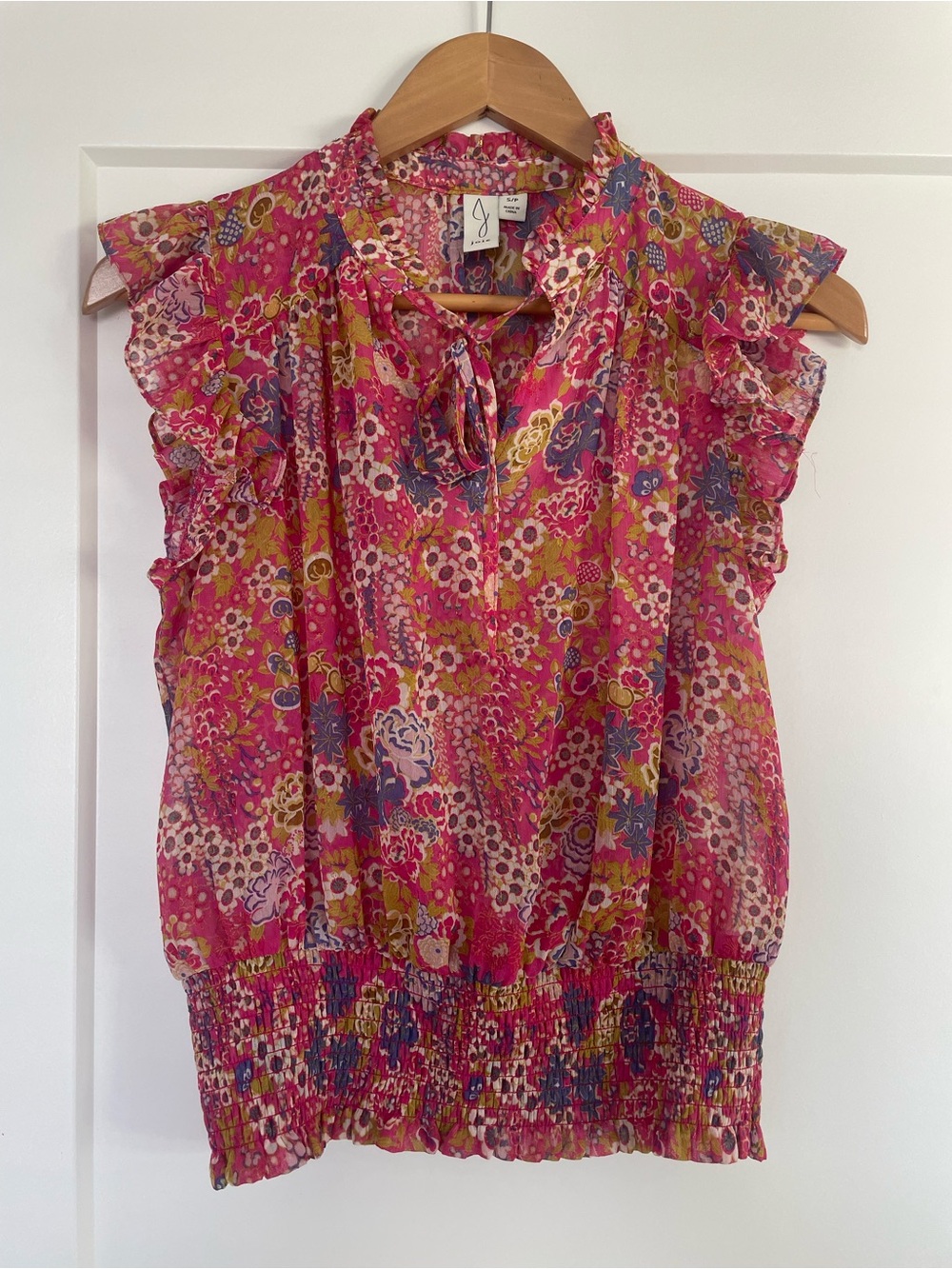Joie Sleeveless  Ruffle Tie-Neck Floral Top